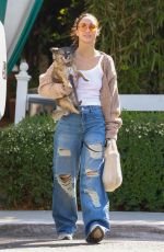 CARA SANTANA in Ripped Denim Out with Her Dog in Los Angeles 06/23/2021