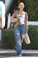 CARA SANTANA in Ripped Denim Out with Her Dog in Los Angeles 06/23/2021