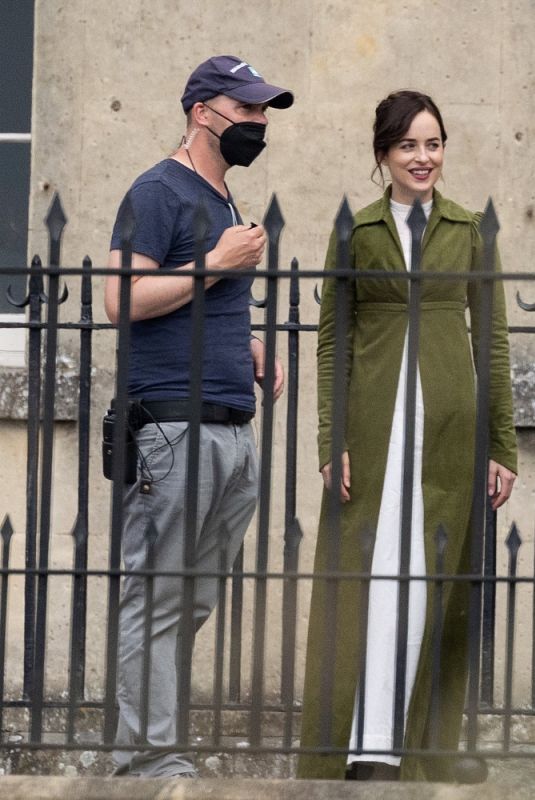 DAKOTA JOHNSON on the Set of Persuasion at Royal Crescent in Bath 06/24/2021