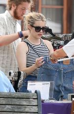 EMMA ROBERTS in Denim Shorts Out in Boston 06/20/2021