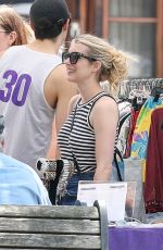 EMMA ROBERTS in Denim Shorts Out in Boston 06/20/2021