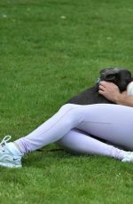 FRAN PARMAN Out with Her Dog at a Park in Chigwell 06/16/2021