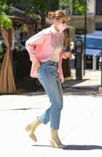 GIGI HADID in Denim Arrives at Ger Apartment in New York 06/24/2021