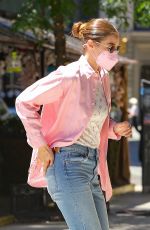 GIGI HADID in Denim Arrives at Ger Apartment in New York 06/24/2021