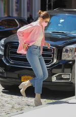 GIGI HADID in Denim Arrives at Ger Apartment in New York 06/24/2021