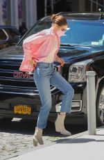 GIGI HADID in Denim Arrives at Ger Apartment in New York 06/24/2021