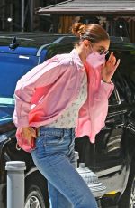 GIGI HADID in Denim Arrives at Ger Apartment in New York 06/24/2021