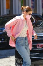 GIGI HADID in Denim Arrives at Ger Apartment in New York 06/24/2021