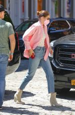 GIGI HADID in Denim Arrives at Ger Apartment in New York 06/24/2021