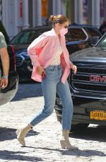 GIGI HADID in Denim Arrives at Ger Apartment in New York 06/24/2021
