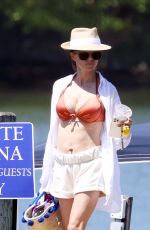 HILARIA BALDWIN in Bikini Top at a Boat in Montauk Hamptons Beach 06/05/2021