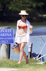HILARIA BALDWIN in Bikini Top at a Boat in Montauk Hamptons Beach 06/05/2021
