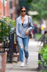 IRINA SHAYK in Ripped Denim Out in New York 06/14/2021