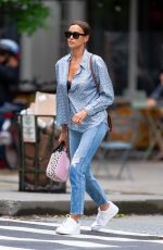 IRINA SHAYK in Ripped Denim Out in New York 06/14/2021