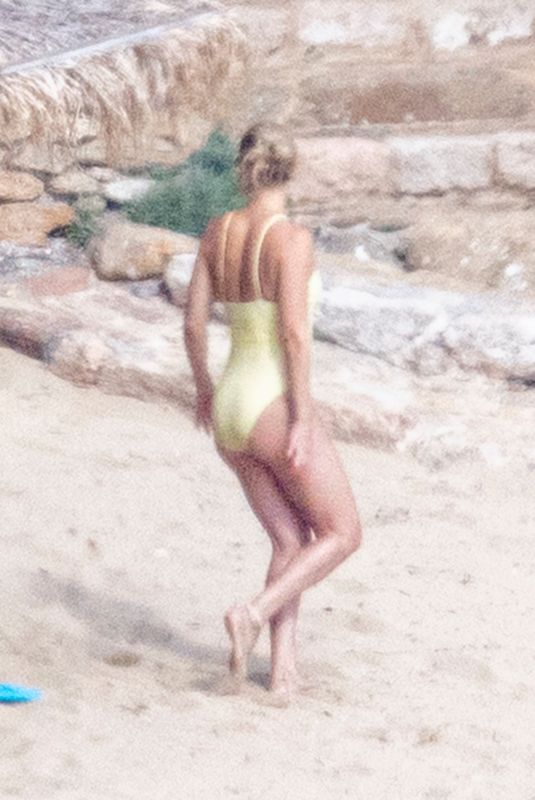 KATE HUDSON in a Yellow Swimsuit on Vacation in Greece 06/17/2021