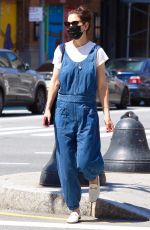 KATIE HOLMES in a Blue Overalls Out in New York 6/05/2021