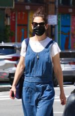 KATIE HOLMES in a Blue Overalls Out in New York 6/05/2021