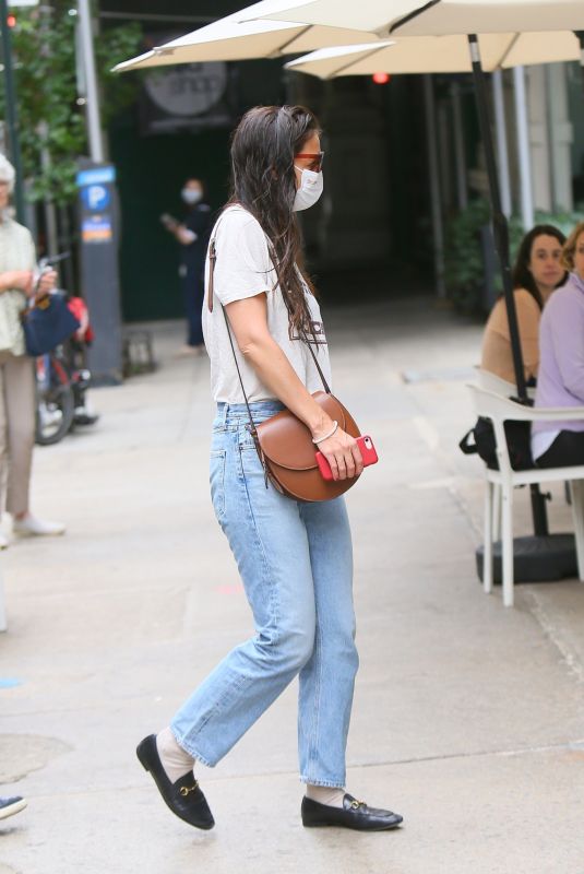 KATIE HOLMES in Blue Denim at ABC Kitchen in New York 06/12/2021