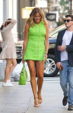 KELLY BENSIMON in a Neon Green Mini Dress Out in New York 06/15/2021