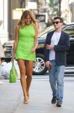KELLY BENSIMON in a Neon Green Mini Dress Out in New York 06/15/2021