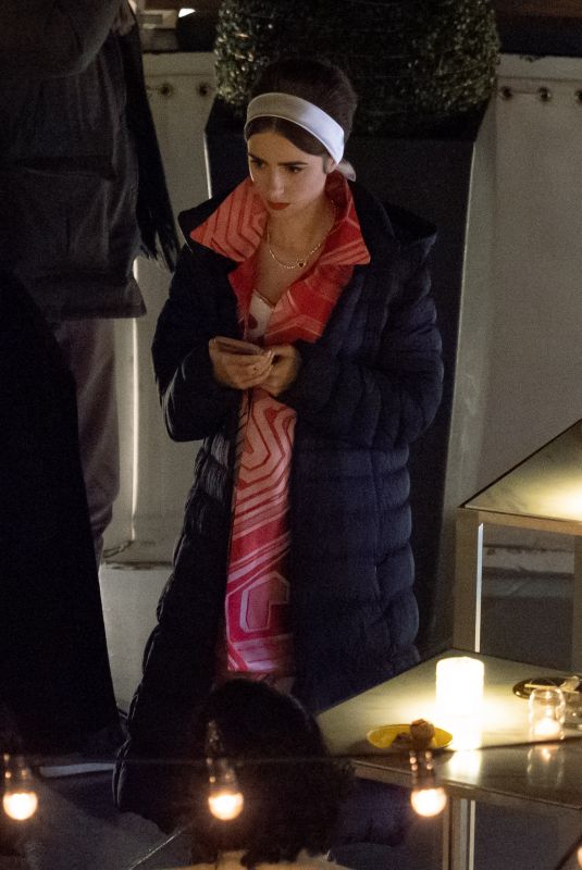 LILY COLLINS on the Set of Emily in Paris in Paris 06/24/2021