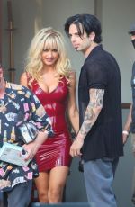 LILY JAMES as Pamela Anderson on the Set of Pam & Tommy in Los Angeles 06/07/2021