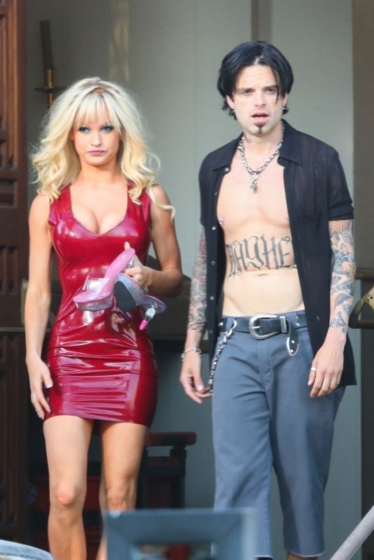 LILY JAMES as Pamela Anderson on the Set of Pam & Tommy in Los Angeles 06/07/2021