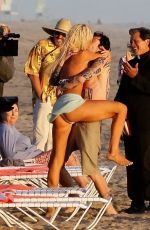 LILY JAMES in Biini as Pamela Anderson on the Set of Pam and Tommy in Cancun 06/21/2021