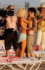 LILY JAMES in Biini as Pamela Anderson on the Set of Pam and Tommy in Cancun 06/21/2021
