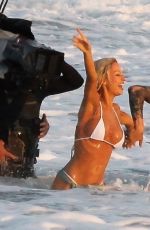 LILY JAMES in Biini as Pamela Anderson on the Set of Pam and Tommy in Cancun 06/21/2021