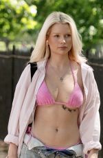 LOTTIE MOSS in Bikini Top and Denim SHorts Out in London 06/13/2021