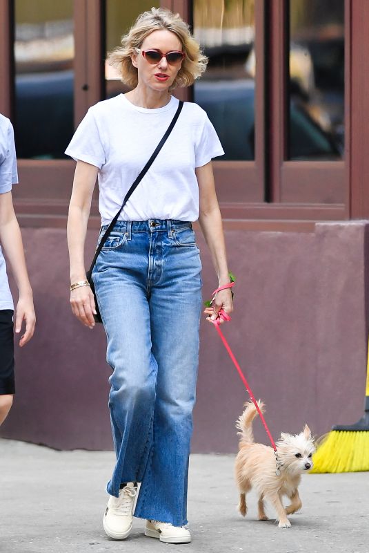 NAOMI WATTS in Denim Out with Her Dog Izzy in New York 06/10/2021
