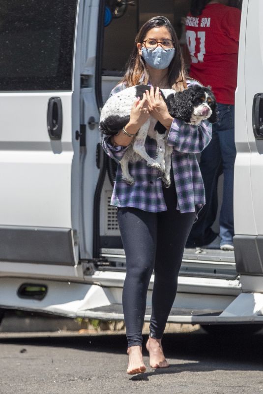 OLIVIA MUNN at a Mobile Dog Groomer Outside Her Home in Los Angeles 06/13/2021