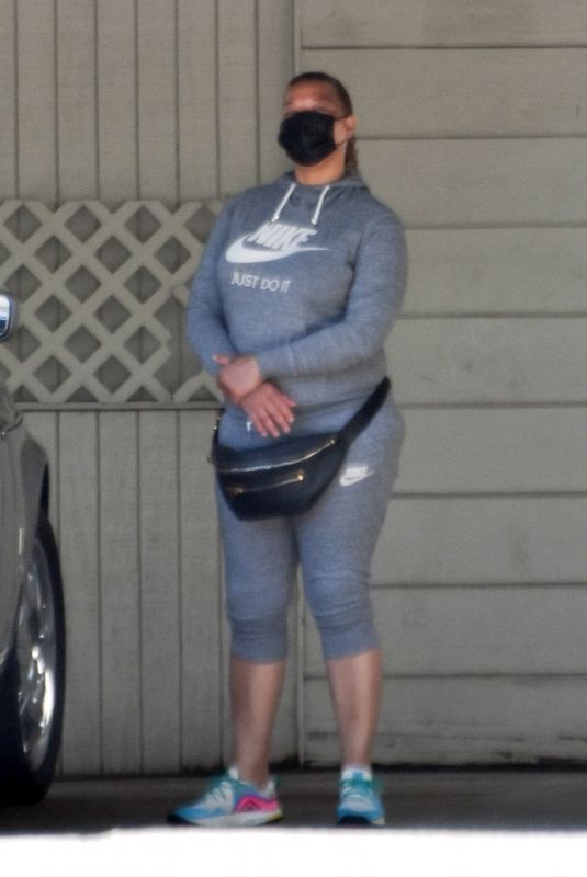 QUEEEN LATIFAH Takes Her Kids to Swimming Lessons in Studio City 06/04/2021
