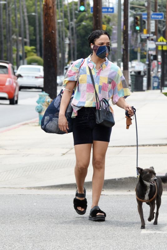 TESSA THOMPSON Out with Her Dog in Los Angeles 06/21/2021