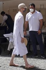 TILDA SWINTON at a Restaurant in Rome 06/25/2021