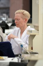 TILDA SWINTON at a Restaurant in Rome 06/25/2021