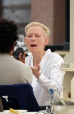 TILDA SWINTON at a Restaurant in Rome 06/25/2021