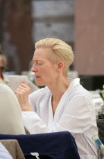 TILDA SWINTON at a Restaurant in Rome 06/25/2021