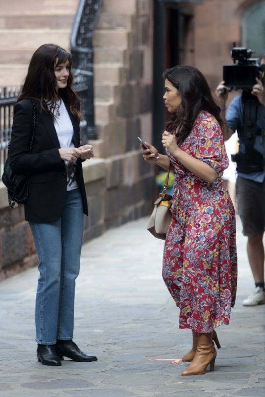 ANNE HATHAWAY and AMERICA FERRERA on the Set of Caviar in New York 07/11/2021