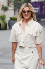 ASHLEY ROBERTS in a Bleached Denim Skirt Arrives at Heart Radio in London 07/07/2021