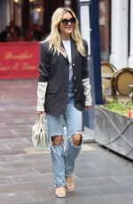 ASHLEY ROBERTS in Ripped Denim Arrives at Heart Radio in London 07/12/2021