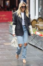 ASHLEY ROBERTS in Ripped Denim Arrives at Heart Radio in London 07/12/2021