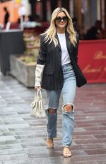 ASHLEY ROBERTS in Ripped Denim Arrives at Heart Radio in London 07/12/2021