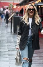 ASHLEY ROBERTS in Ripped Denim Arrives at Heart Radio in London 07/12/2021