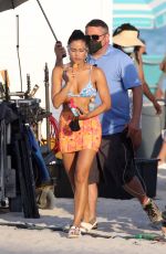 CAMILA MENDES in Bikini on a Set at Miami Beach 07/30/2021