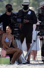 CAMILA MENDES in Bikini on a Set at Miami Beach 07/30/2021
