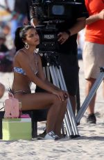 CAMILA MENDES in Bikini on a Set at Miami Beach 07/30/2021