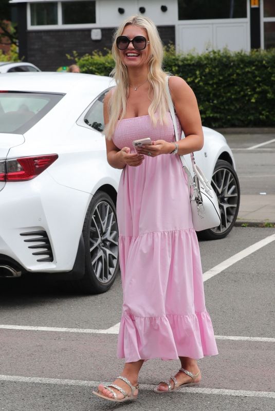 CHRISTINE MCGUINNESS in a Pink Summer Dress Out in Wilmslow 07/13/2021