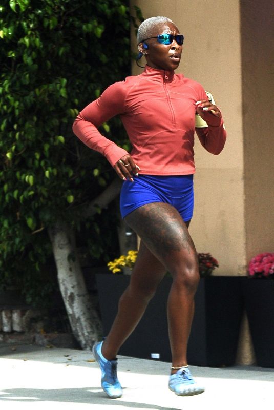 CYNTHIA ERIVO Out Jogging in West Hollywood 06/29/2021